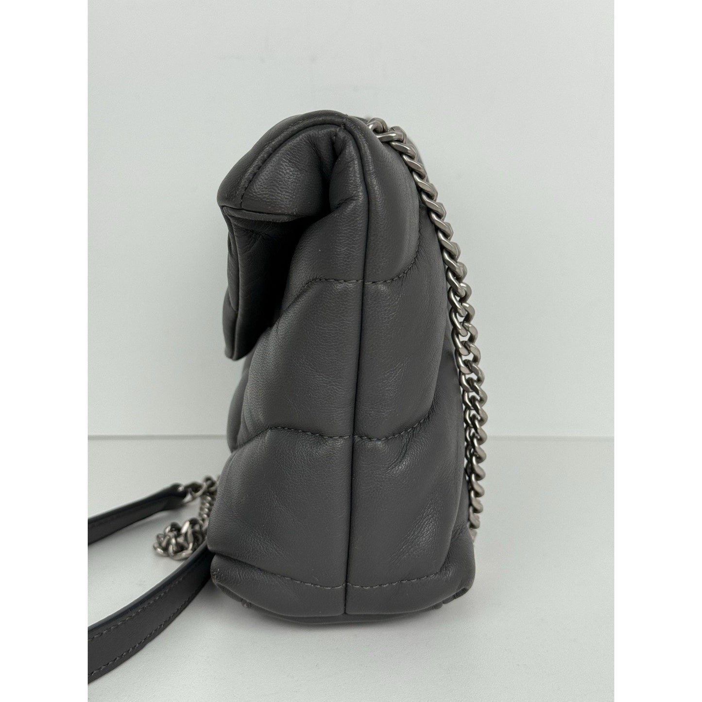 Saint Laurent Lou Puffer Medium Quilted Leather Grey Shoulder Bag