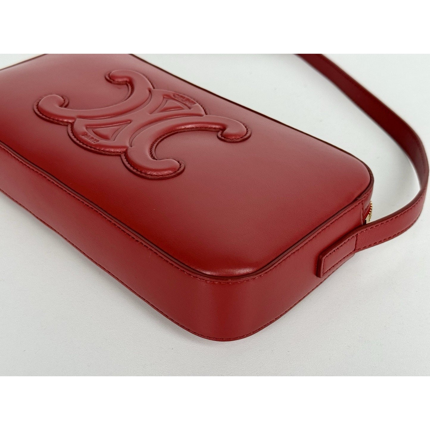 Celine Triomphe Camera Shoulder Bag Red Leather C-8