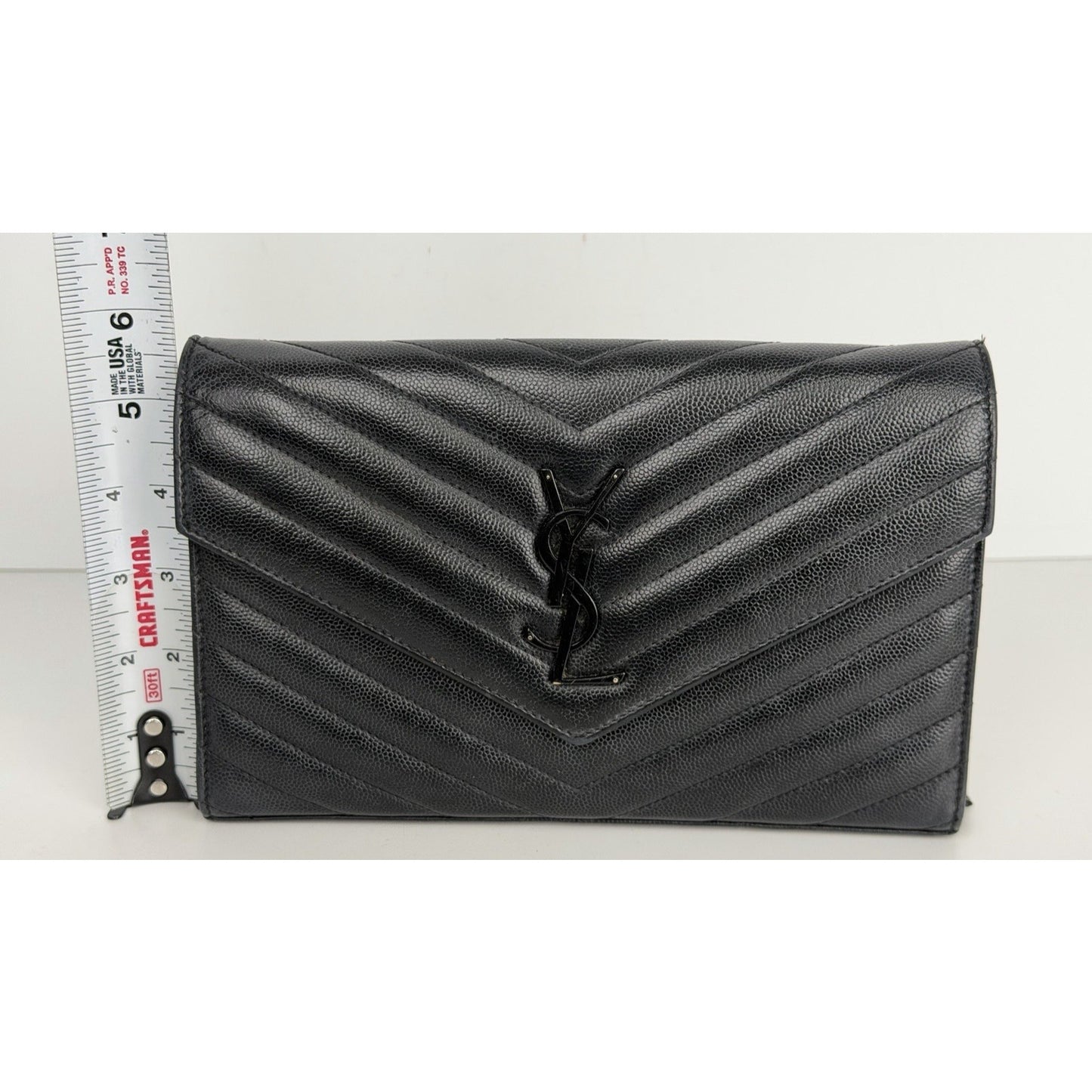 Saint Laurent Monogram Chain Wallet Medium in Black Matelasse Grained LeatherS12