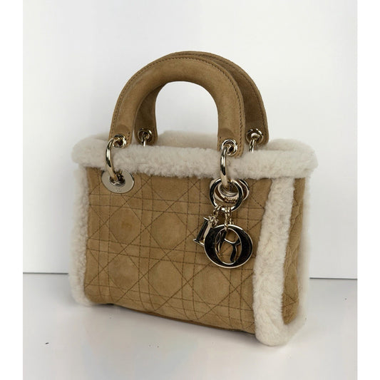 Christian Dior Mini Lady Dior Handbag Beige Cannage Suede with Shearling 2025 F3
