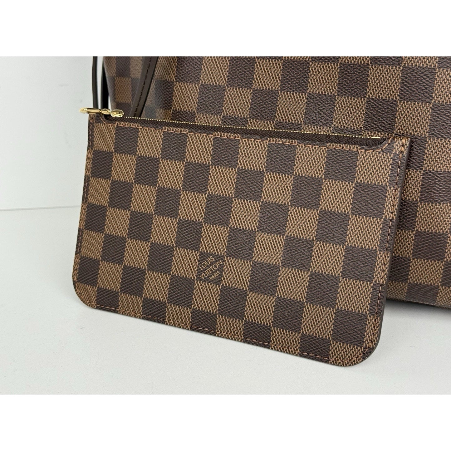 Louis Vuitton Neverfull PM Damier Ebene Canvas Tote Brown with Gold Hardware