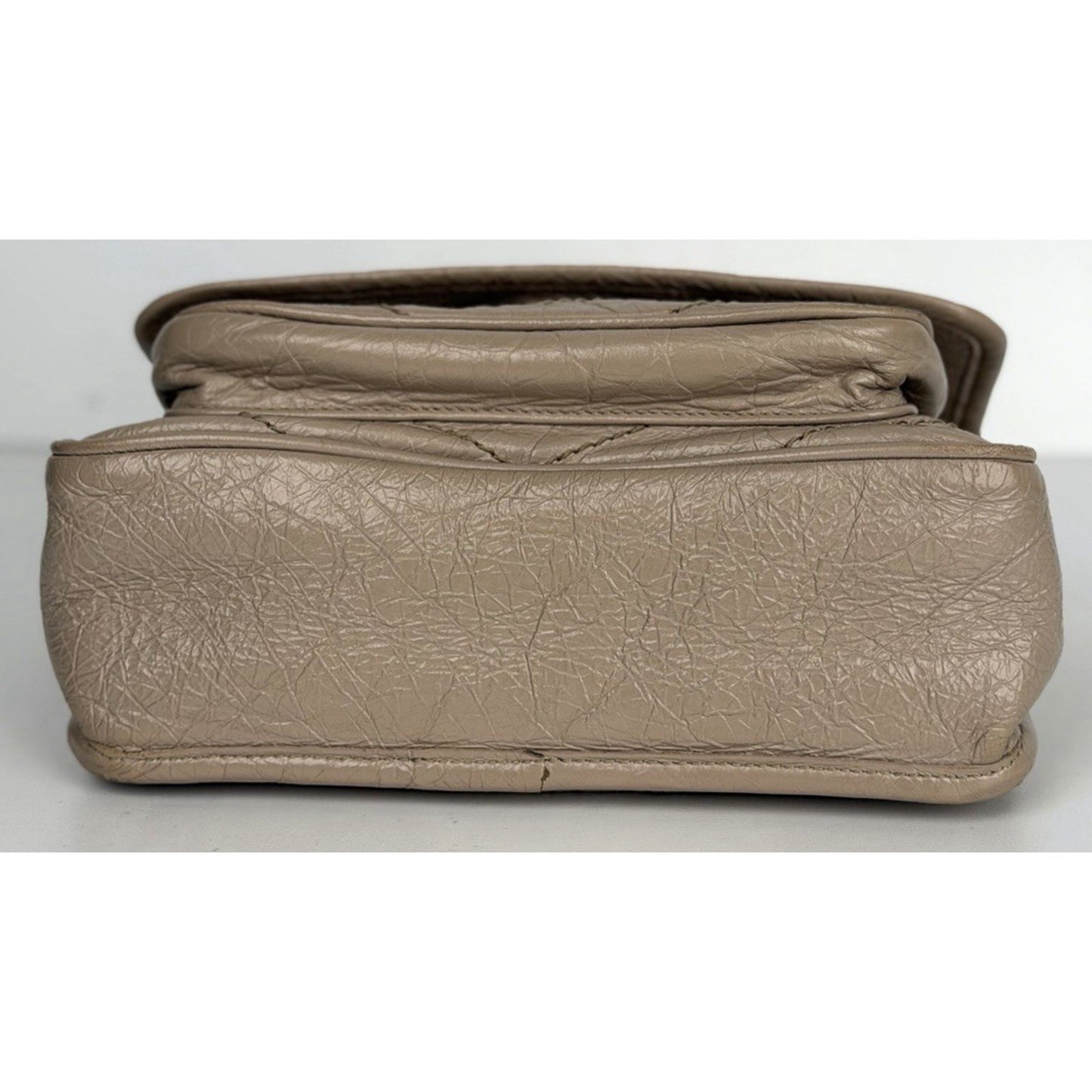 Saint Laurent Signature Niki Bag Small Light Taupe Crinkled Calfskin Leather S09
