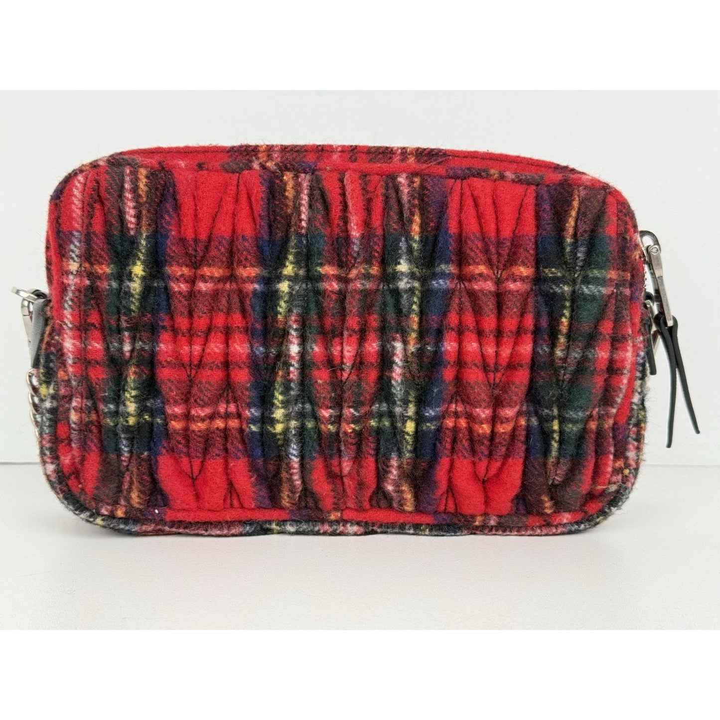 Miu Miu Tartan Matelassé Double Zip Chain Bag Red