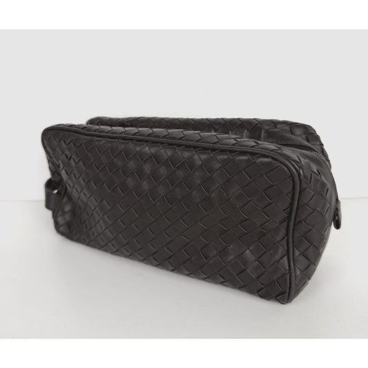 Bottega Veneta Toiletry Case Wrist Bag in Dark Brown Intrecciato Leather S-07