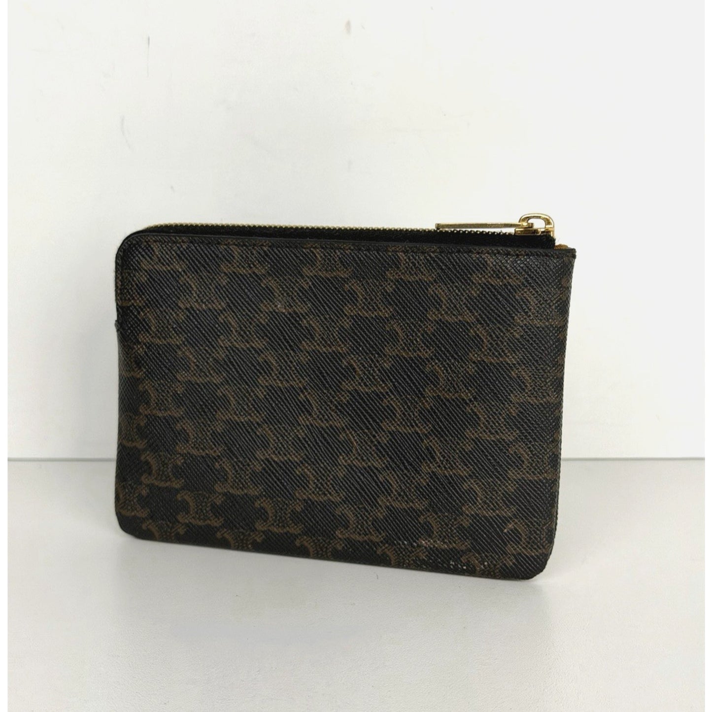 CELINE Triomphe Logo Coin and Card Pouch in Black Coated Canvas K1