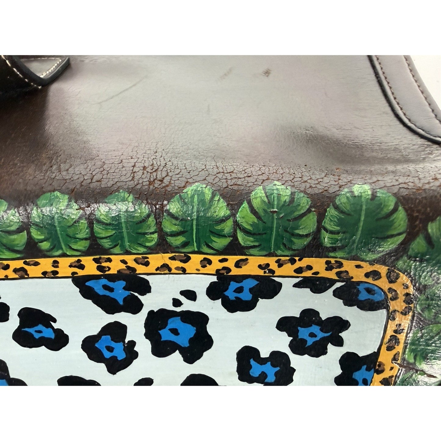 Hermes Vintage Handbag Leather Clutch with Leopard Print Design 1978 B1