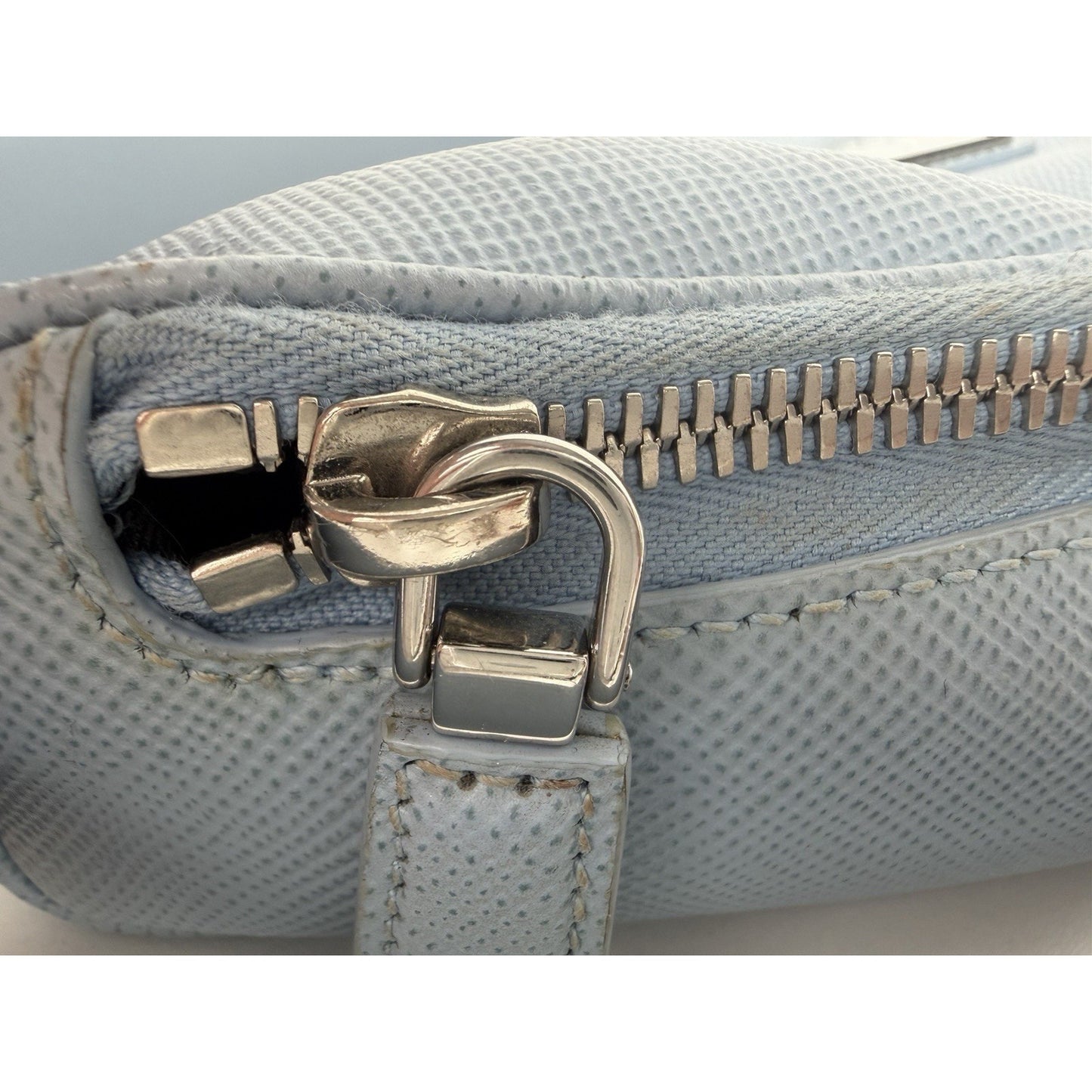 Prada Shoulder Bag Triangle Logo in Light Blue Saffiano Leather S05