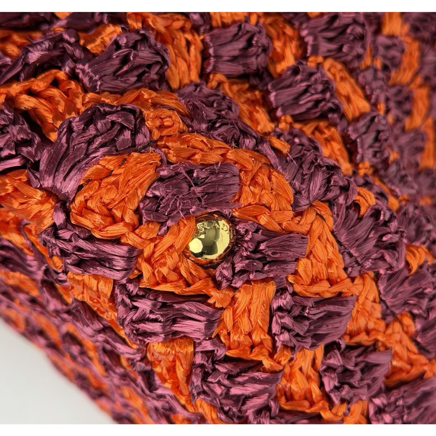 Prada Raffia Crochet Tote Bag in Striped Vibrant Orange & Rich Purple S