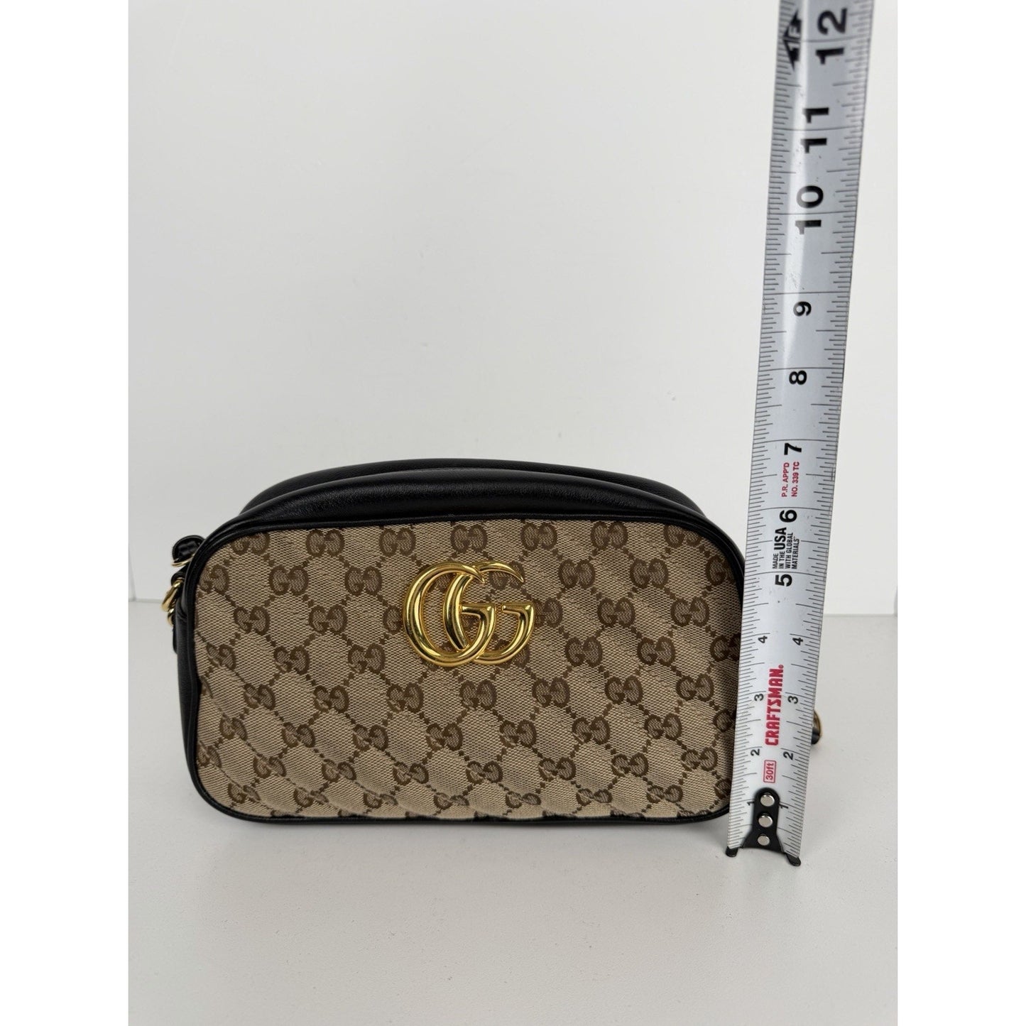 Gucci Marmont Camera Shoulder Bag Small in GG Canvas & Black Leather S04