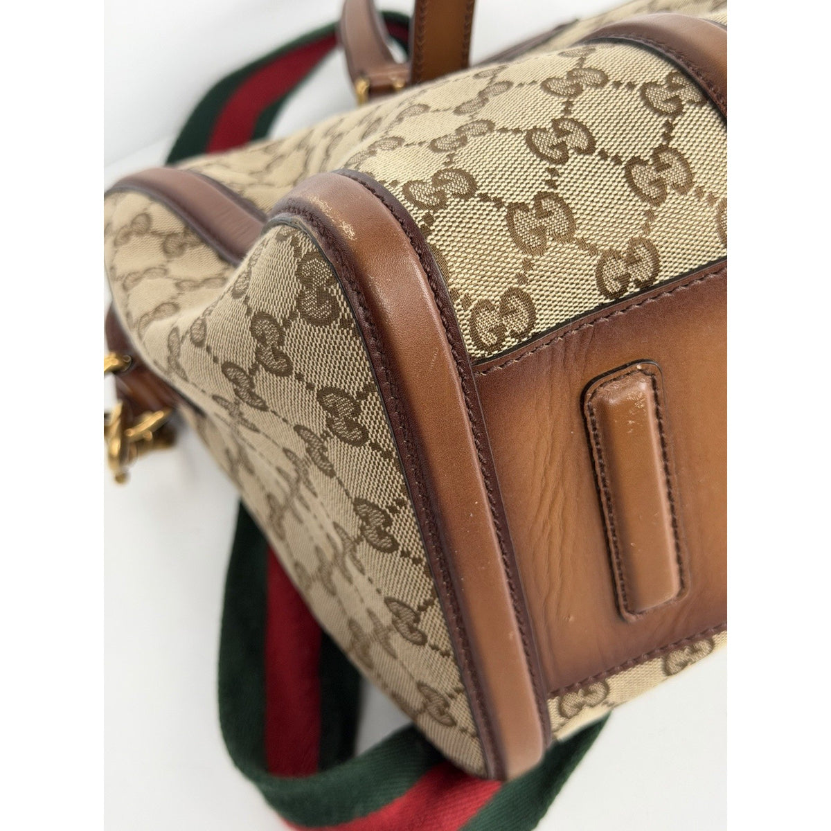 Gucci Lady Web Boston Medium Duffle Bag in Brown GG Supreme Monogram Canvas S