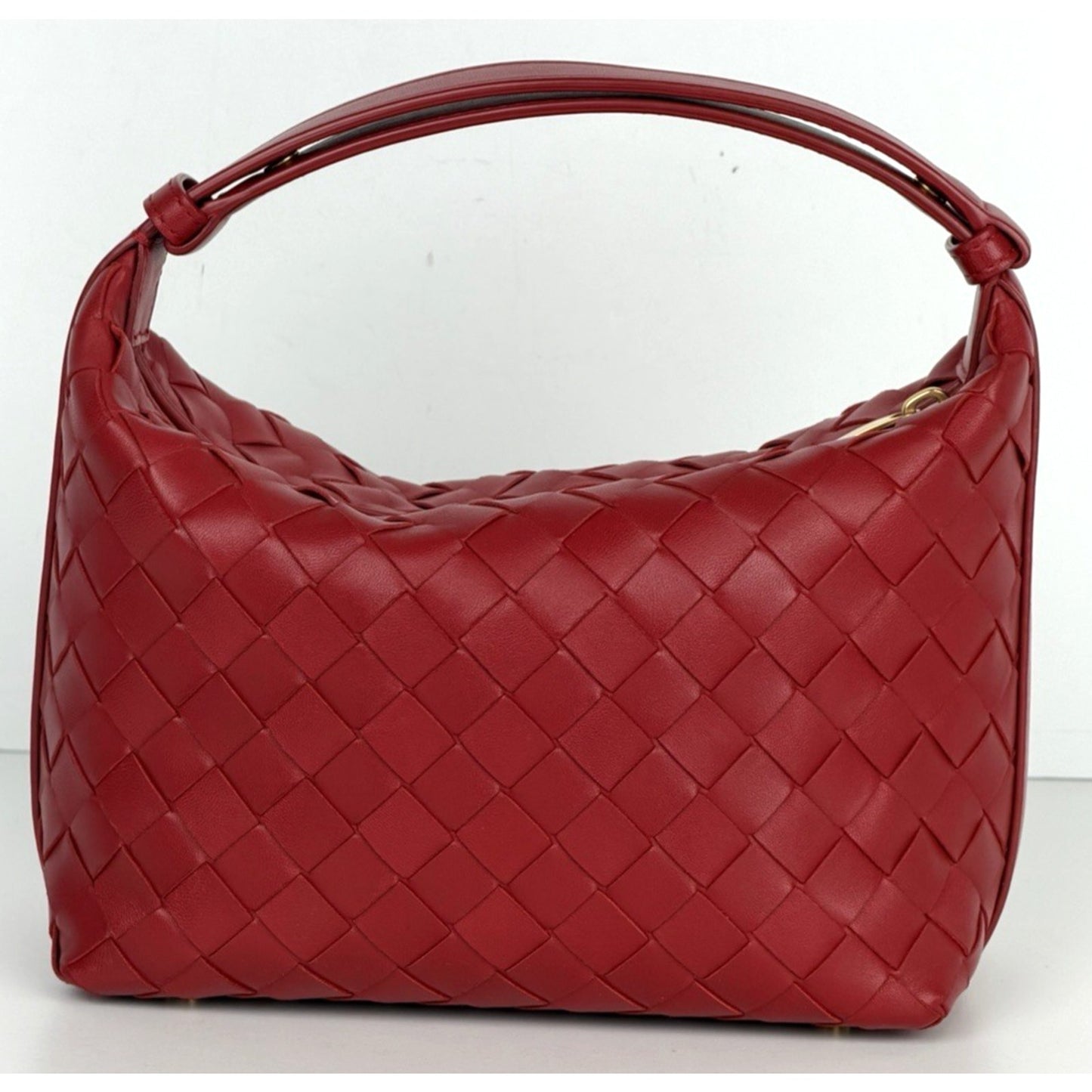 Bottega Veneta Mini Wallace Handbag Red Signature Intrecciato Woven Leather U3