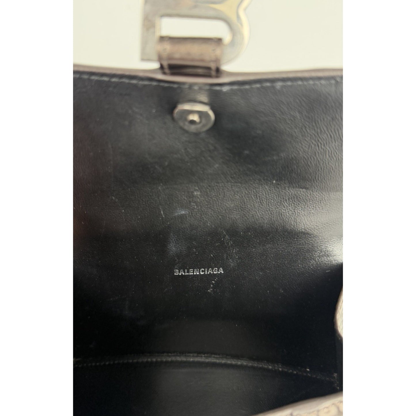 Balenciaga Hourglass XS Bag in Metallic Dark Gray Croc-Effect Leather S03