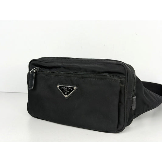 Prada Tessuto Nylon Belt Bag in Black with a Front Zippered Pocket S07