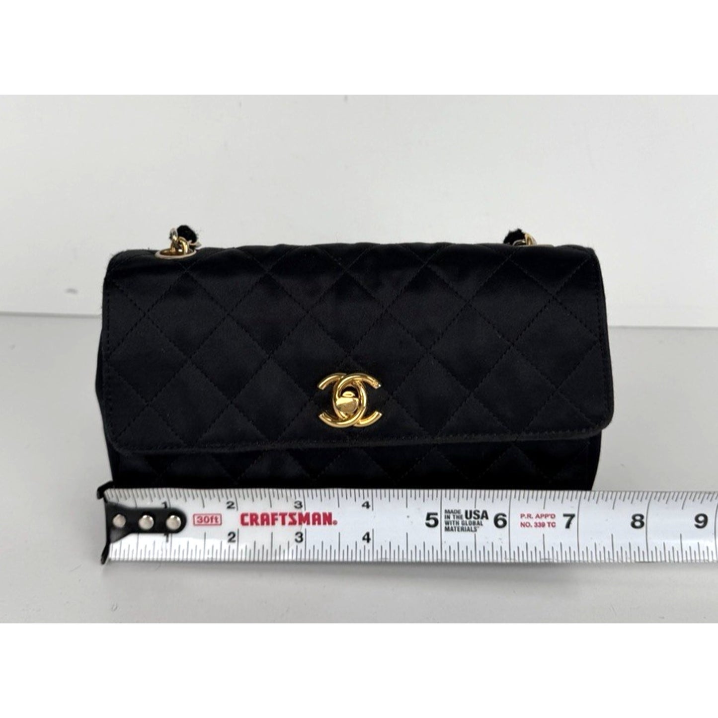 Chanel Satin Quilted CC Flap Mini Bag Vintage in Black with Gold HW E8