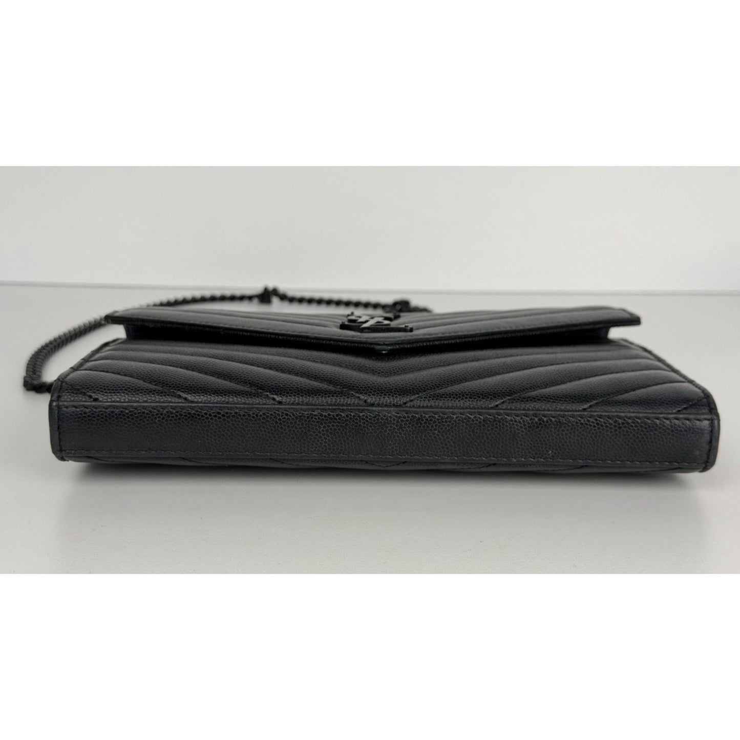 Saint Laurent Monogram Chain Wallet Medium in Black Matelasse Grained LeatherS12