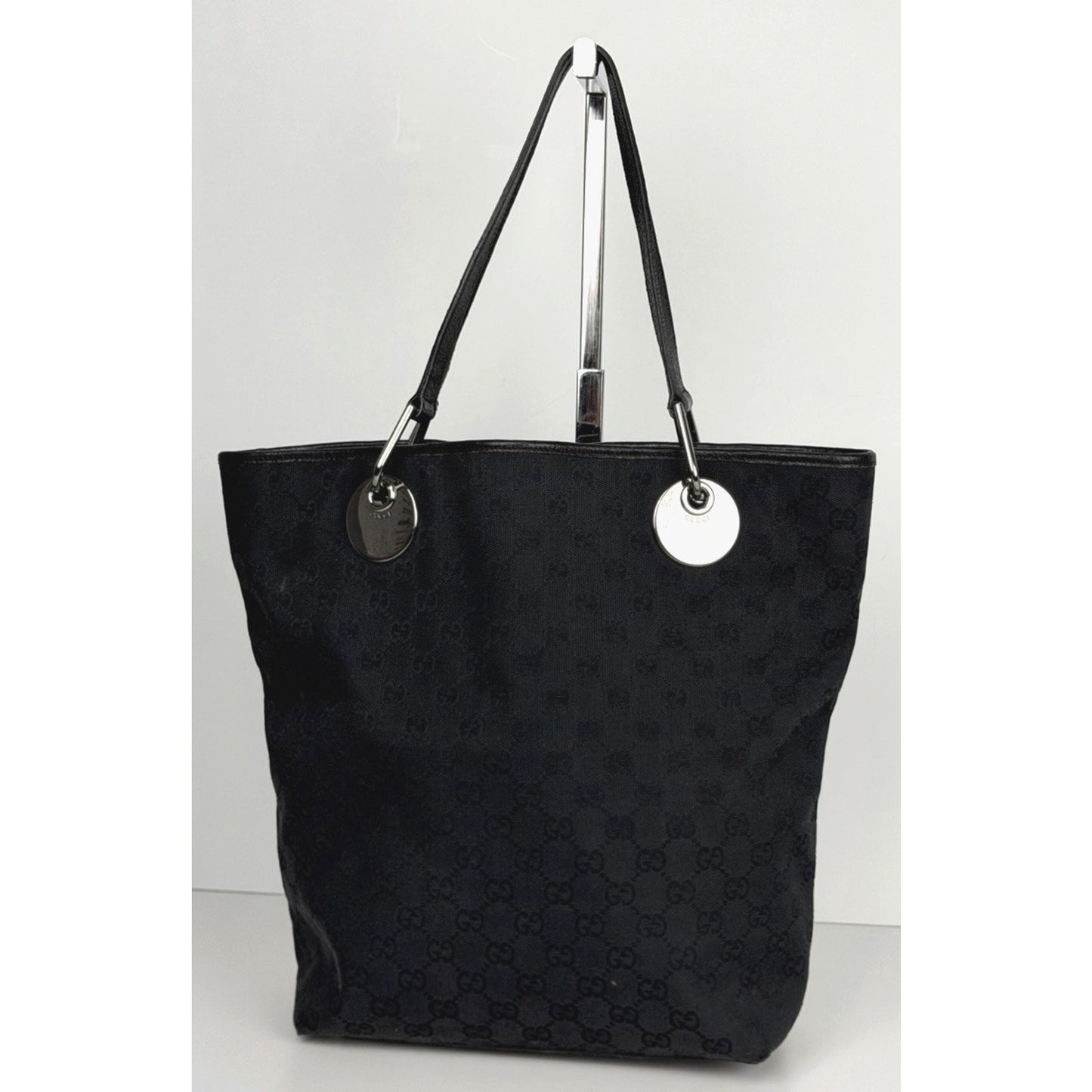 Gucci GG Canvas Eclipse Tote Bag Medium in Black GG Monogram Pattern S07
