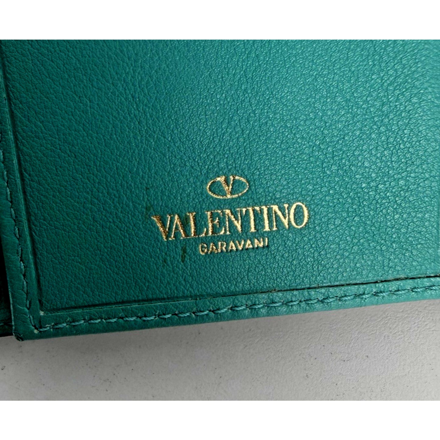 Valentino Garavani Rockstud Wallet in Turquoise Leather with Studded Accents K1