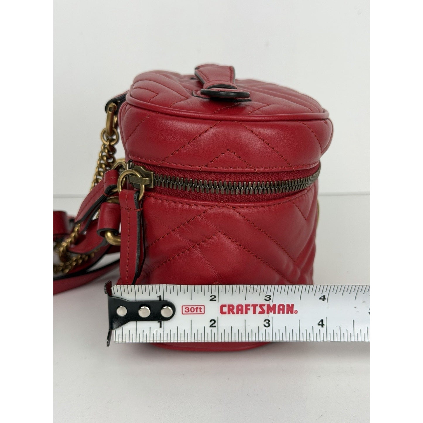 Gucci GG Marmont Mini Vanity Backpack in Red Chevron-Quilted Calfskin Leather S9