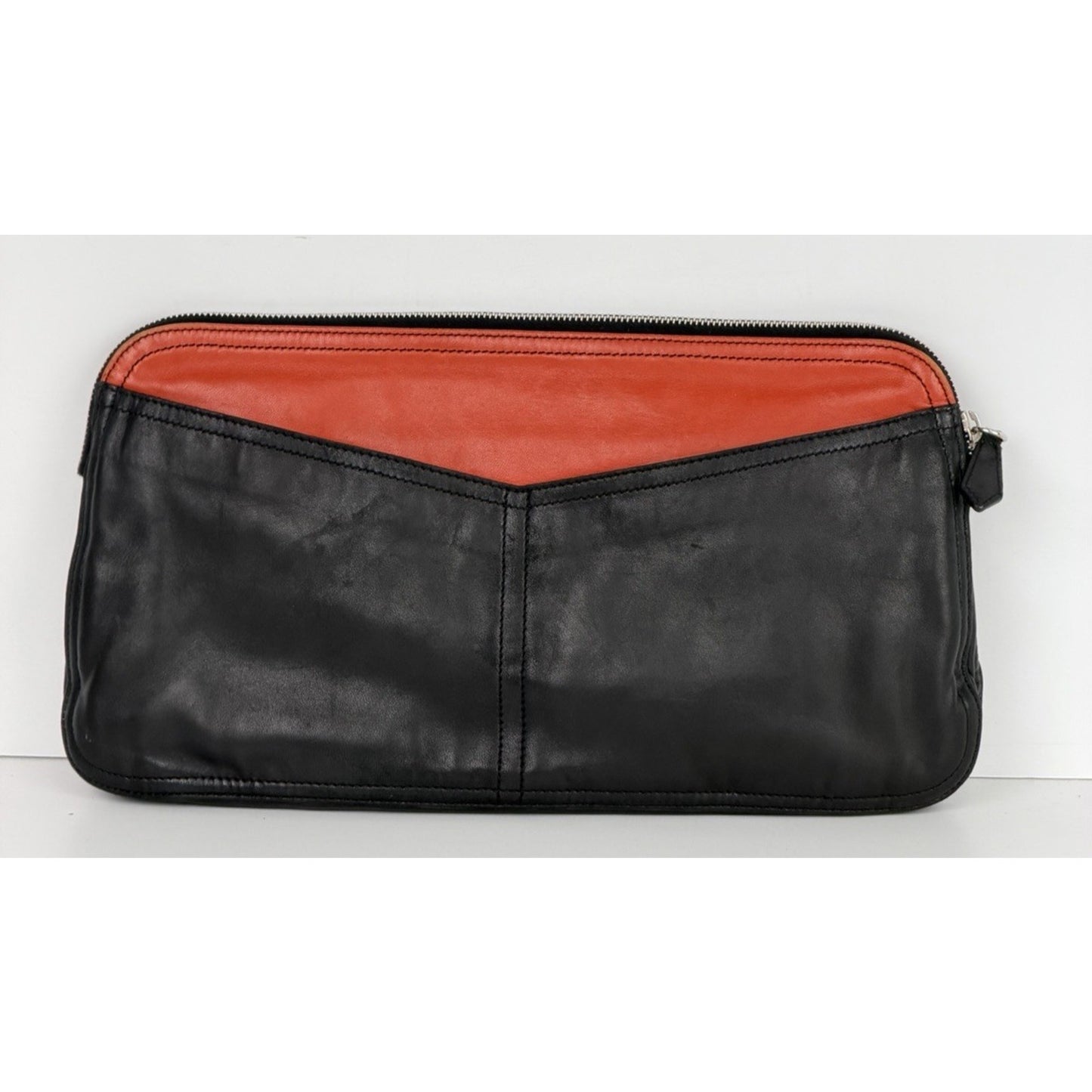 Prada Bicolor Leather Clutch Bag in Black and Orange Unisex S11
