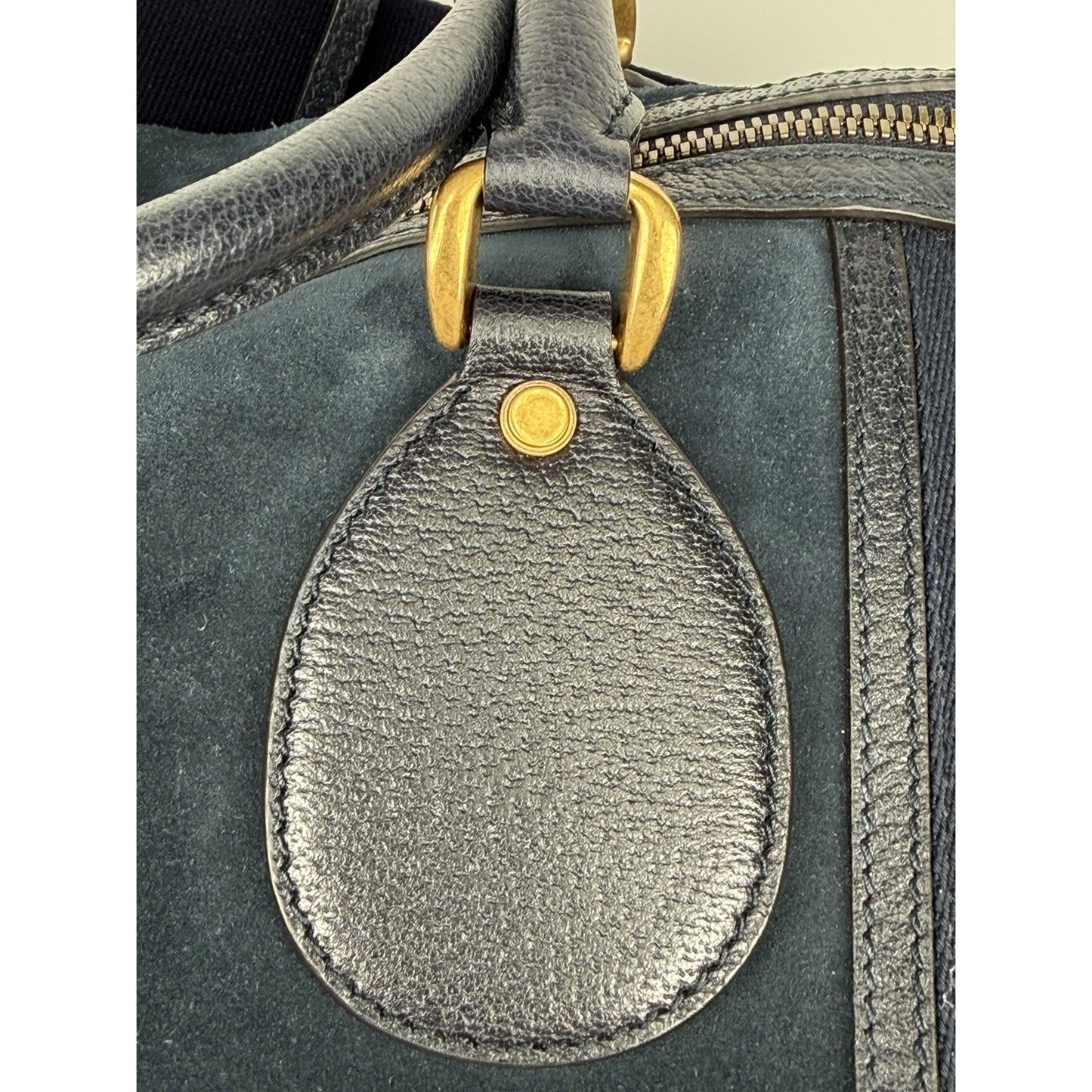 Gucci Neo Vintage Duffle Bag Medium in Dark Blue Suede With Leather Trim