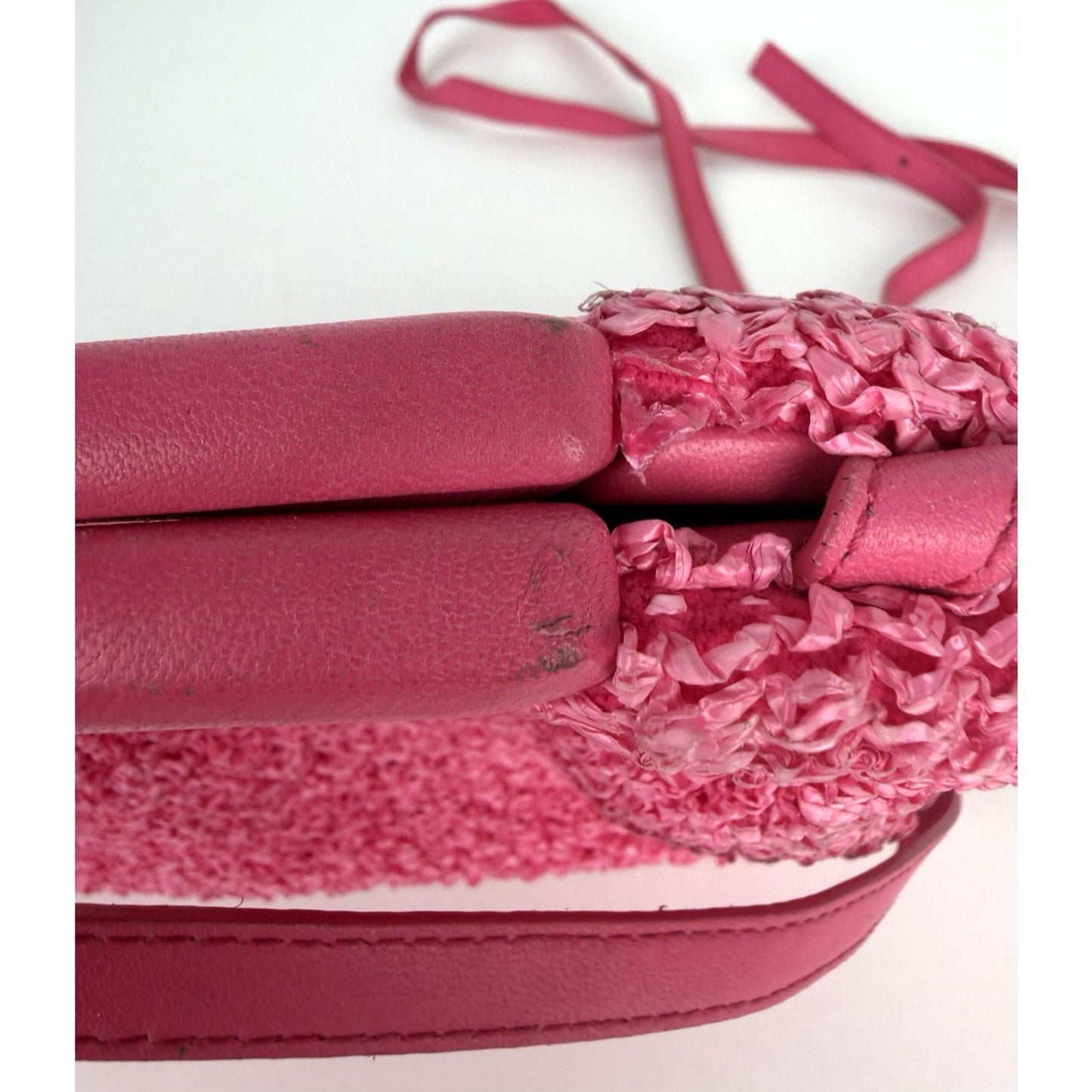 Bottega Veneta Boucle The Point Top Handle Bag Small in Pink Curly Raffia S19