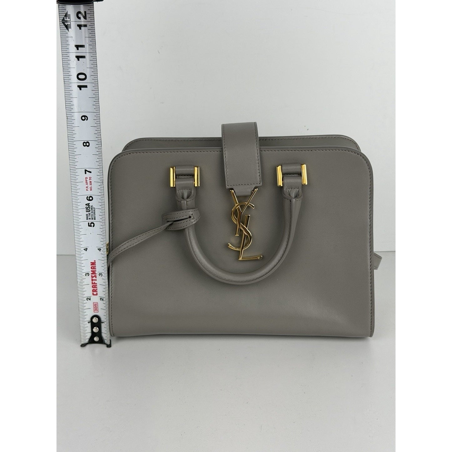 Saint Laurent Baby Monogram Downtown Cabas Bag in Gray Calfskin Leather S-19