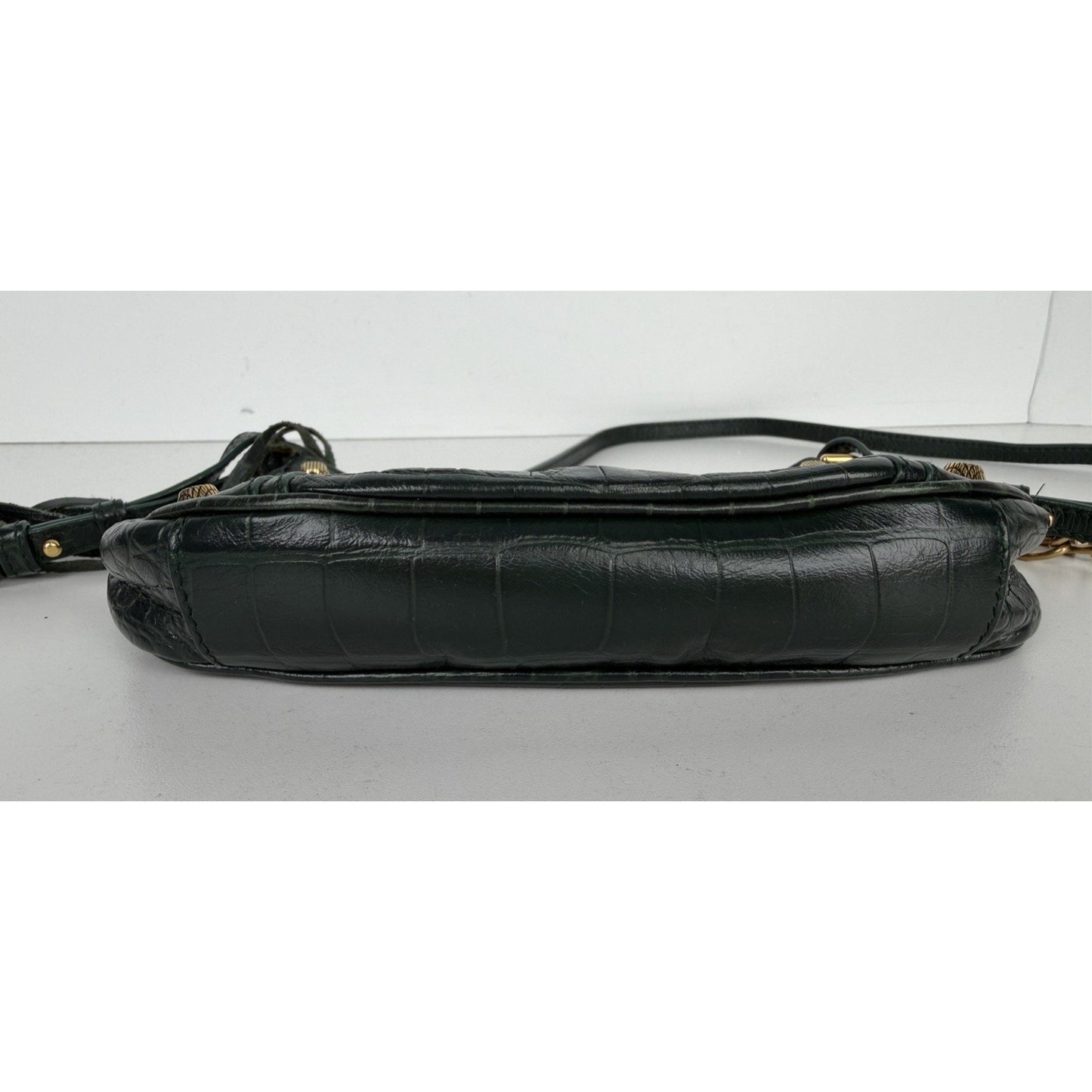 Balenciaga Le Cagole Mini Shoulder Bag in Dark Green Croc-Embossed Leather S-01