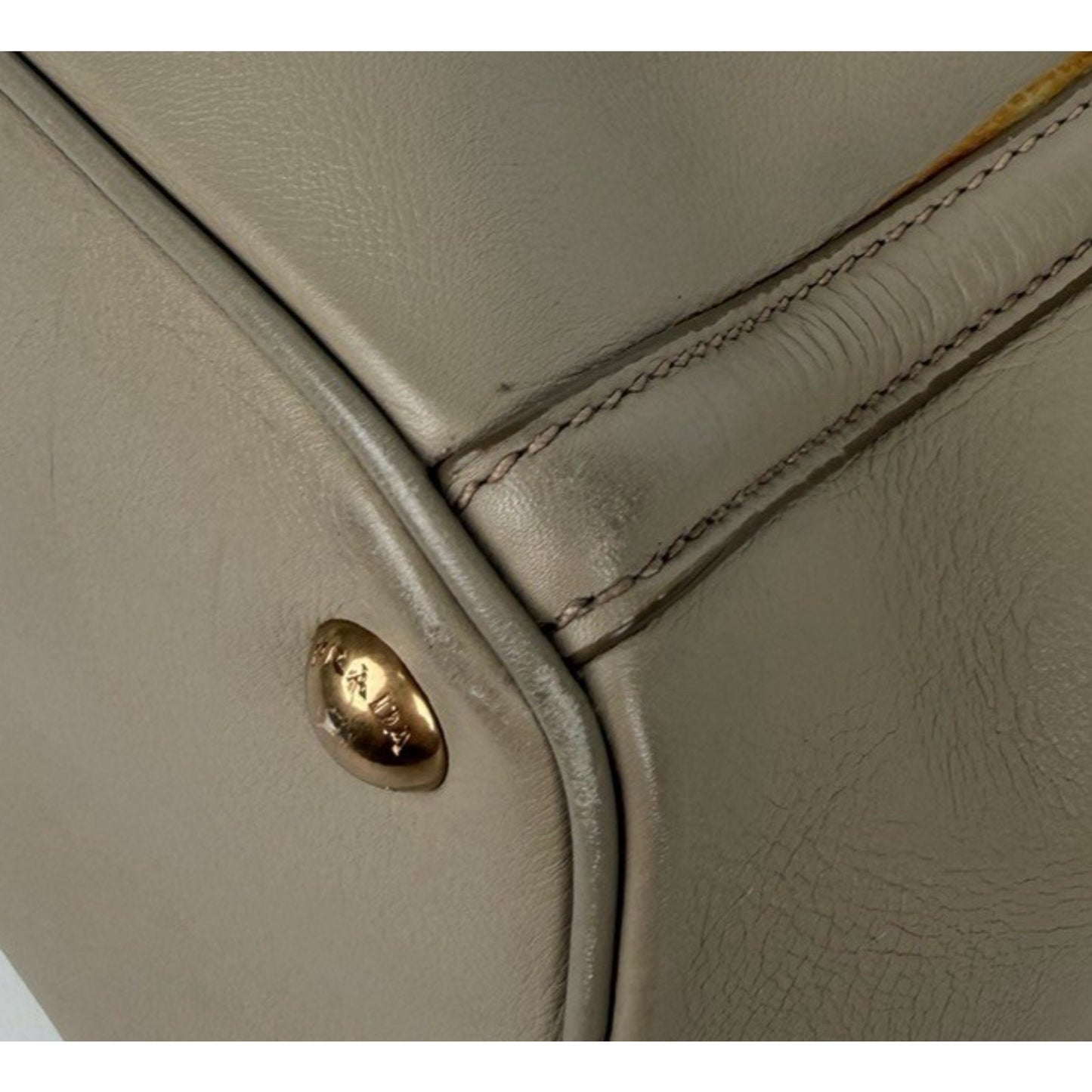 Prada Visone City Calf Leather Tote Bag Large Double Handle in Taupe S