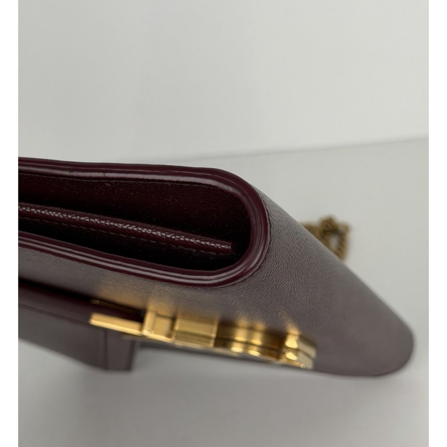 Saint Laurent Cassandra Medium Chain Shoulder Bag Burgundy Leather S2