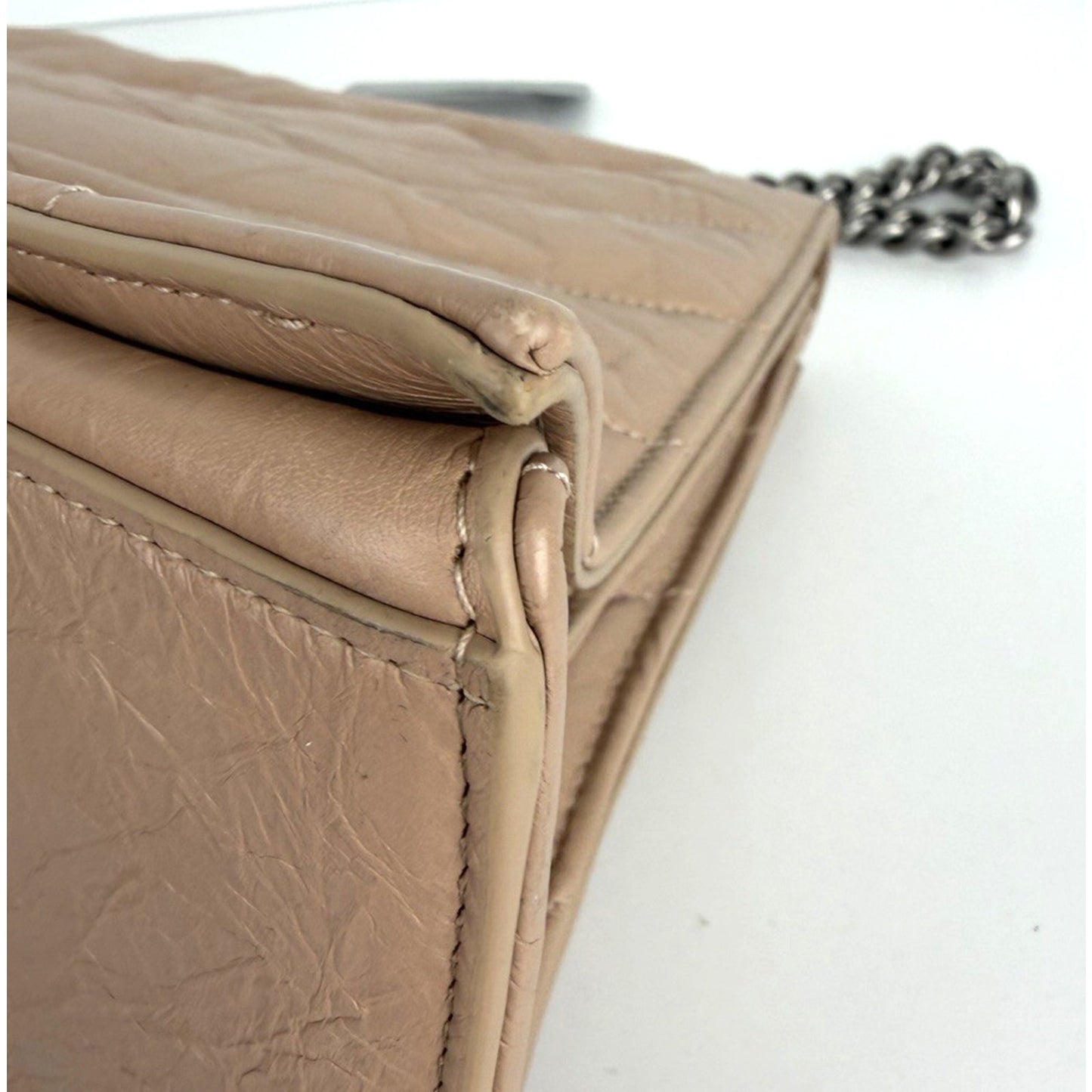 Balenciaga Large Crush Quilted Leather Chain Shoulder Bag Light Beige E7