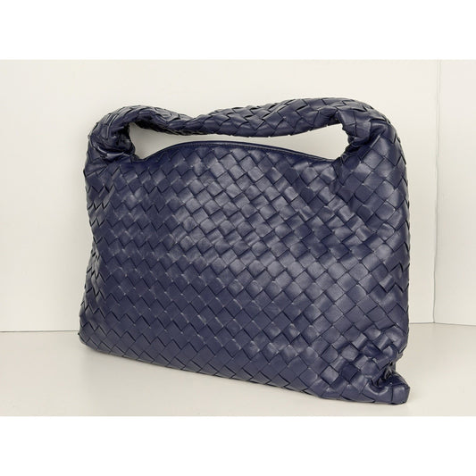 Bottega Veneta Small Hop Hobo Bag in Blue Intrecciato Woven Lambskin Leather D5