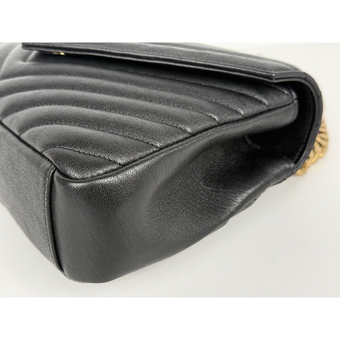 Saint Laurent Medium College Bag Chevron Quilted Black Leather