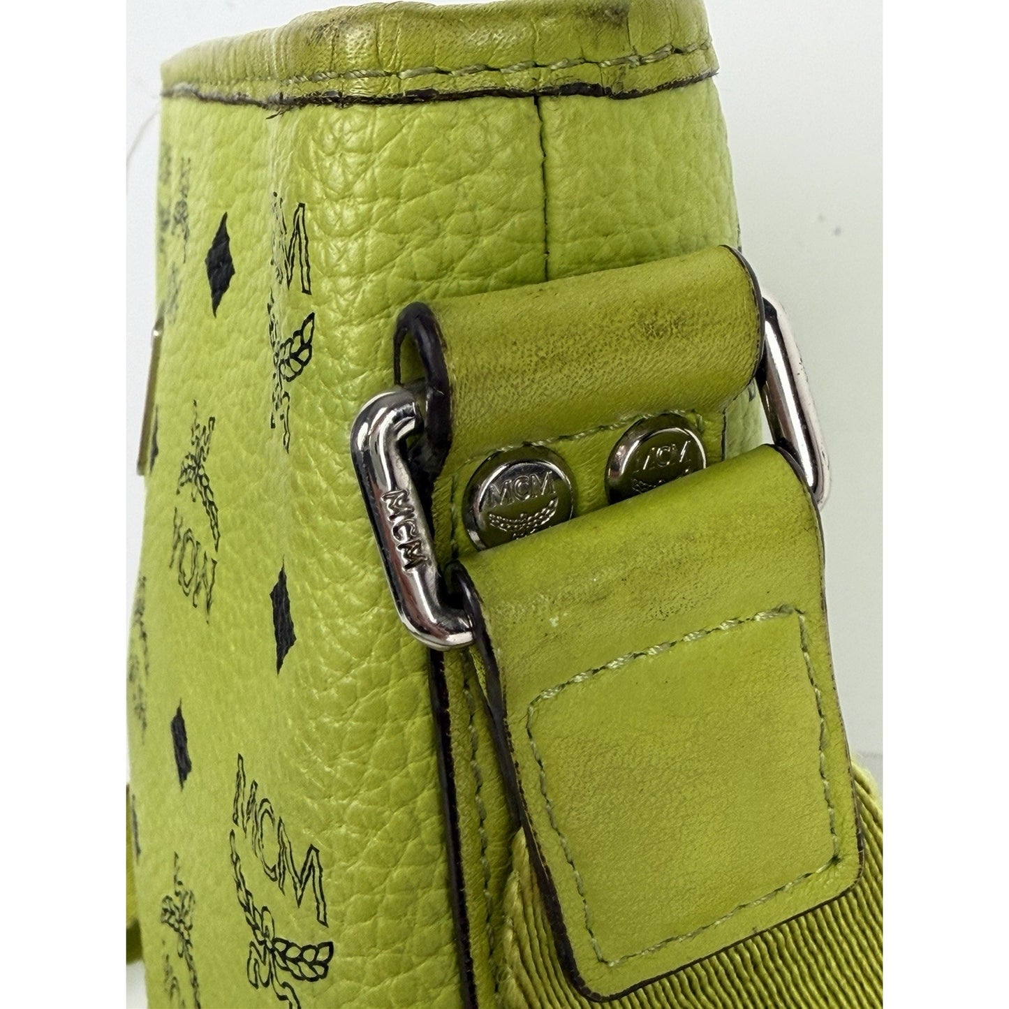 MCM Messenger Crossbody Bag in Neon Green Visetos Monogram Leather S-15