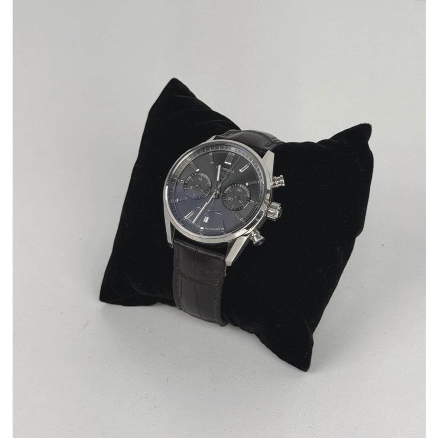 TAG Heuer Carrera Chronograph Automatic Watch with Gray Dial and Leather Strap
