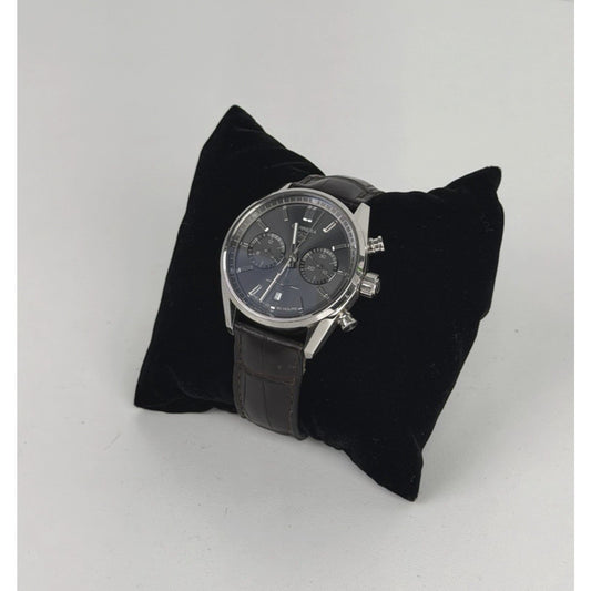 TAG Heuer Carrera Chronograph Automatic Watch with Gray Dial and Leather Strap