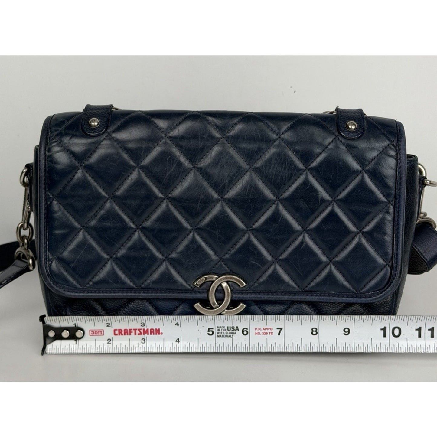 Chanel Messenger Bag Daily Carry Medium Leather Navy Blue 2017