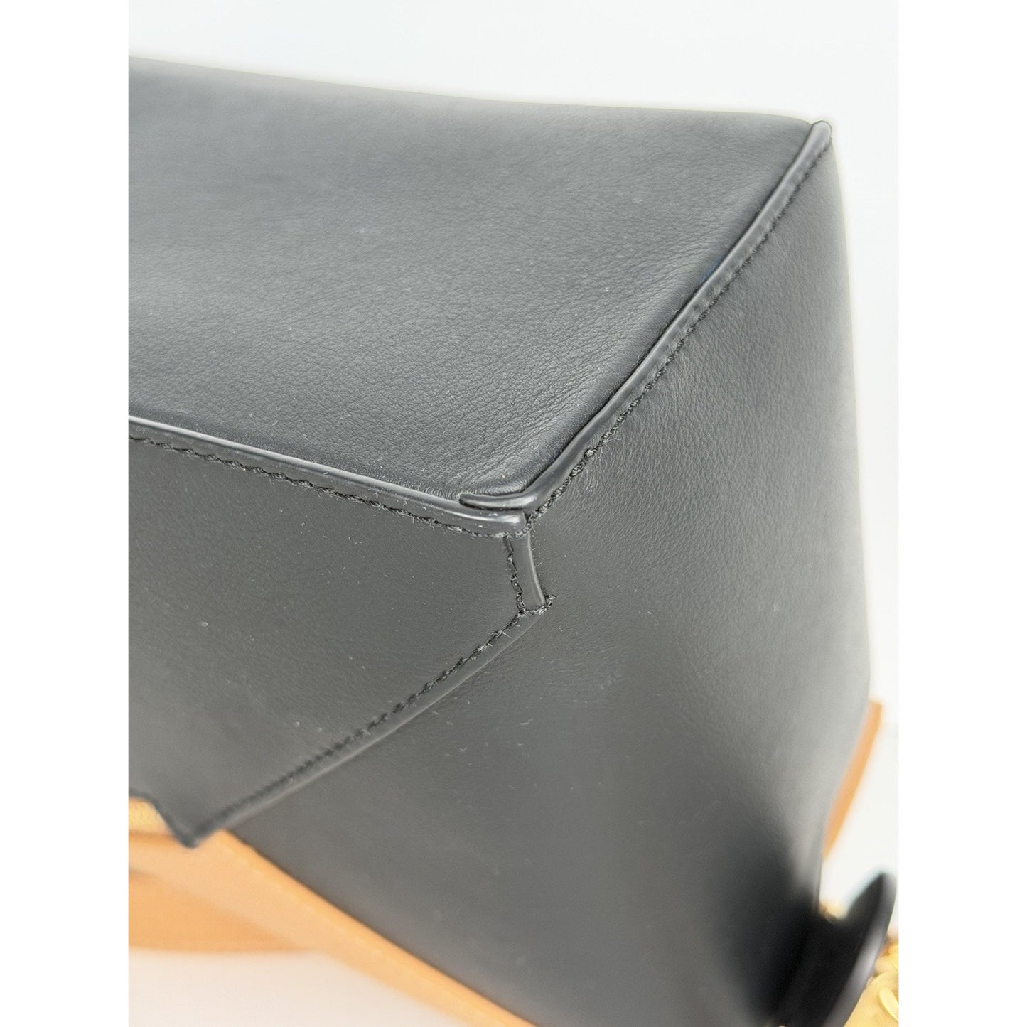 LOEWE Puzzle Edge Small Bag in Brown and Black Calfskin Leather B1