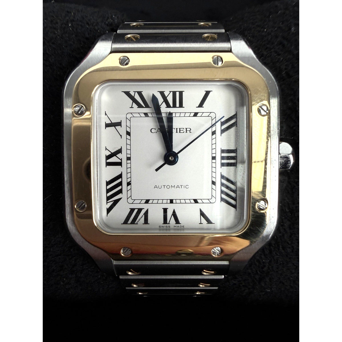 Cartier Santos de Cartier Medium Watch 18K Yellow Gold Bezel Stainless Steel