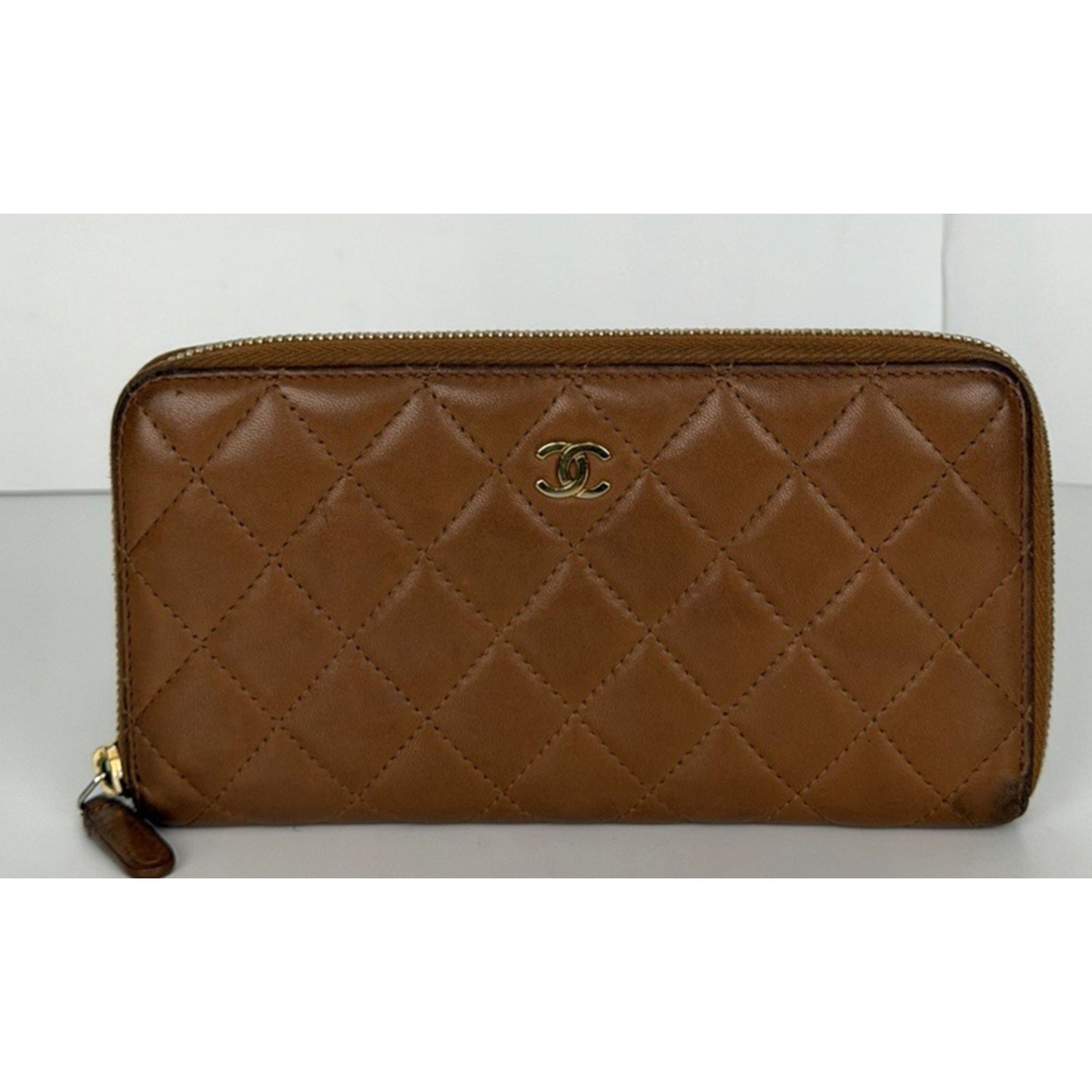 Chanel Timeless Quilted Leather Zip Around Wallet Brown with Gold Hardware