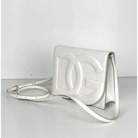 Dolce & Gabbana Small DG Logo Crossbody Bag in Calfskin White Leather S-13