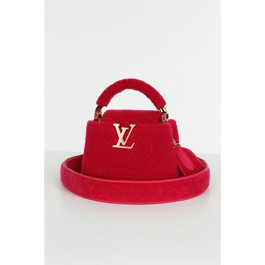 Louis Vuitton Shearling Calfskin Capucines Mini Bag Pink D-3