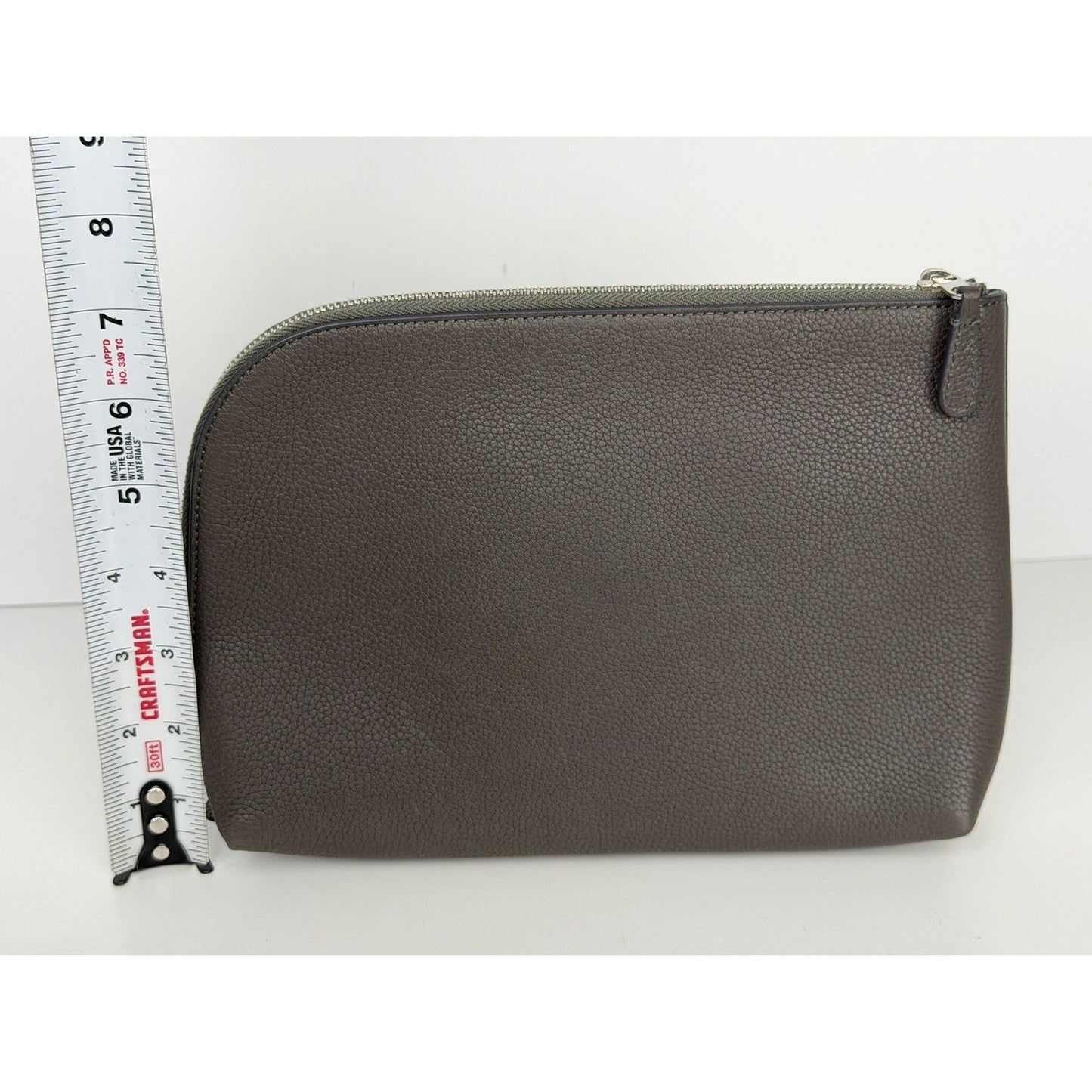 The Row Agnes Pebbled Leather Medium Zip Clutch in Grey S04