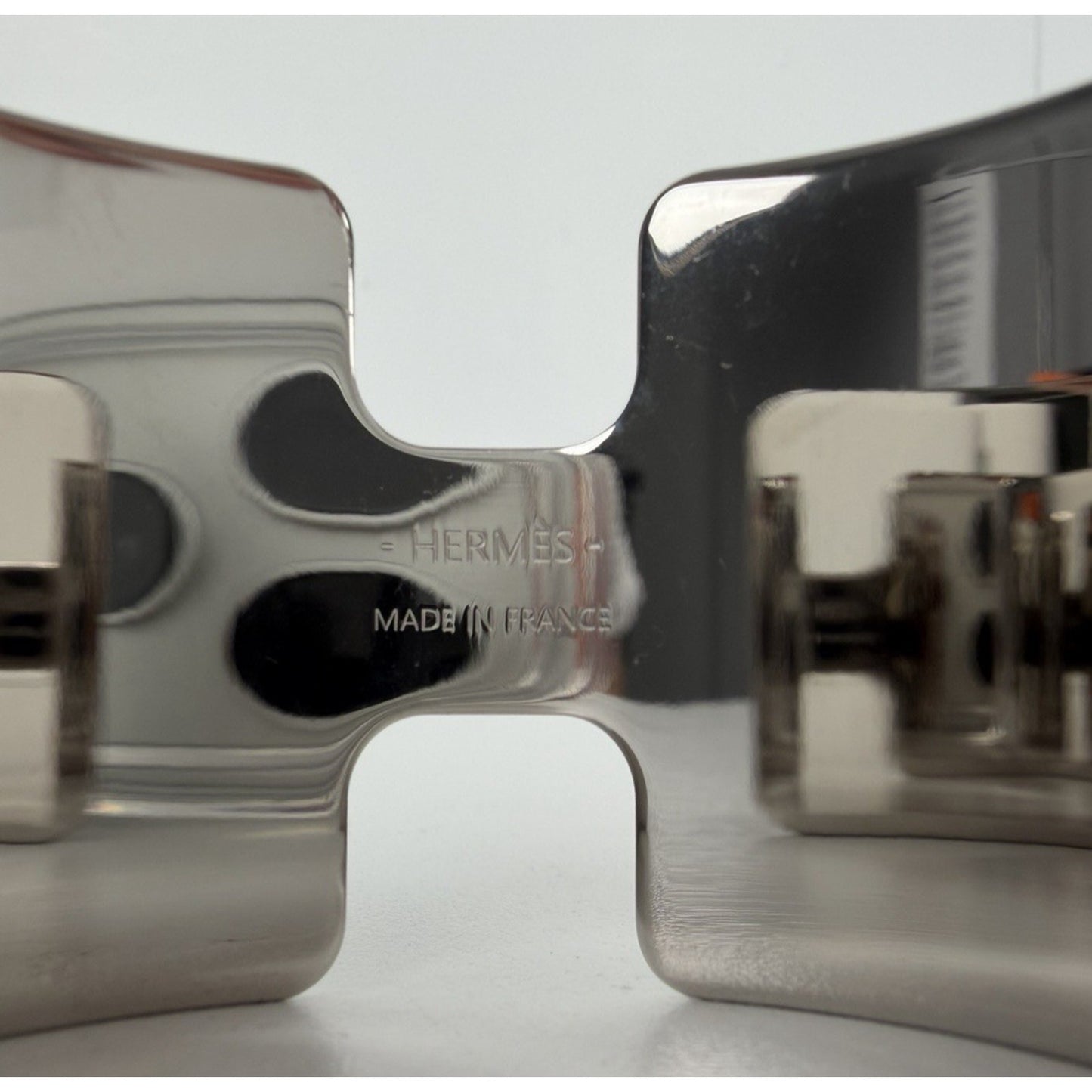 Hermes Olympe Cuff Bracelet in Black Leather and Palladium Plated Metal