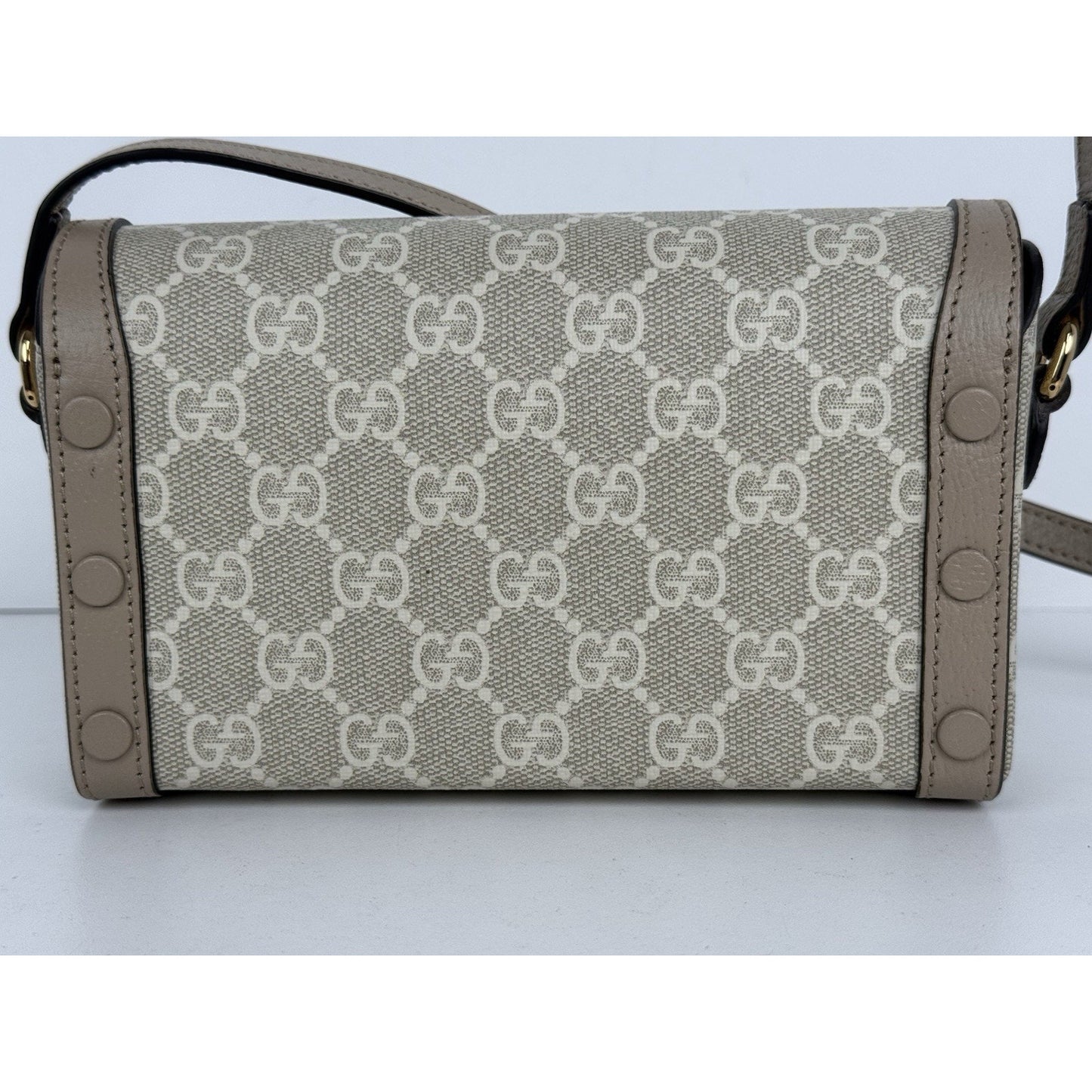 Gucci GG Supreme Monogram Textured Dollar Calfskin Horsebit Shoulder Bag