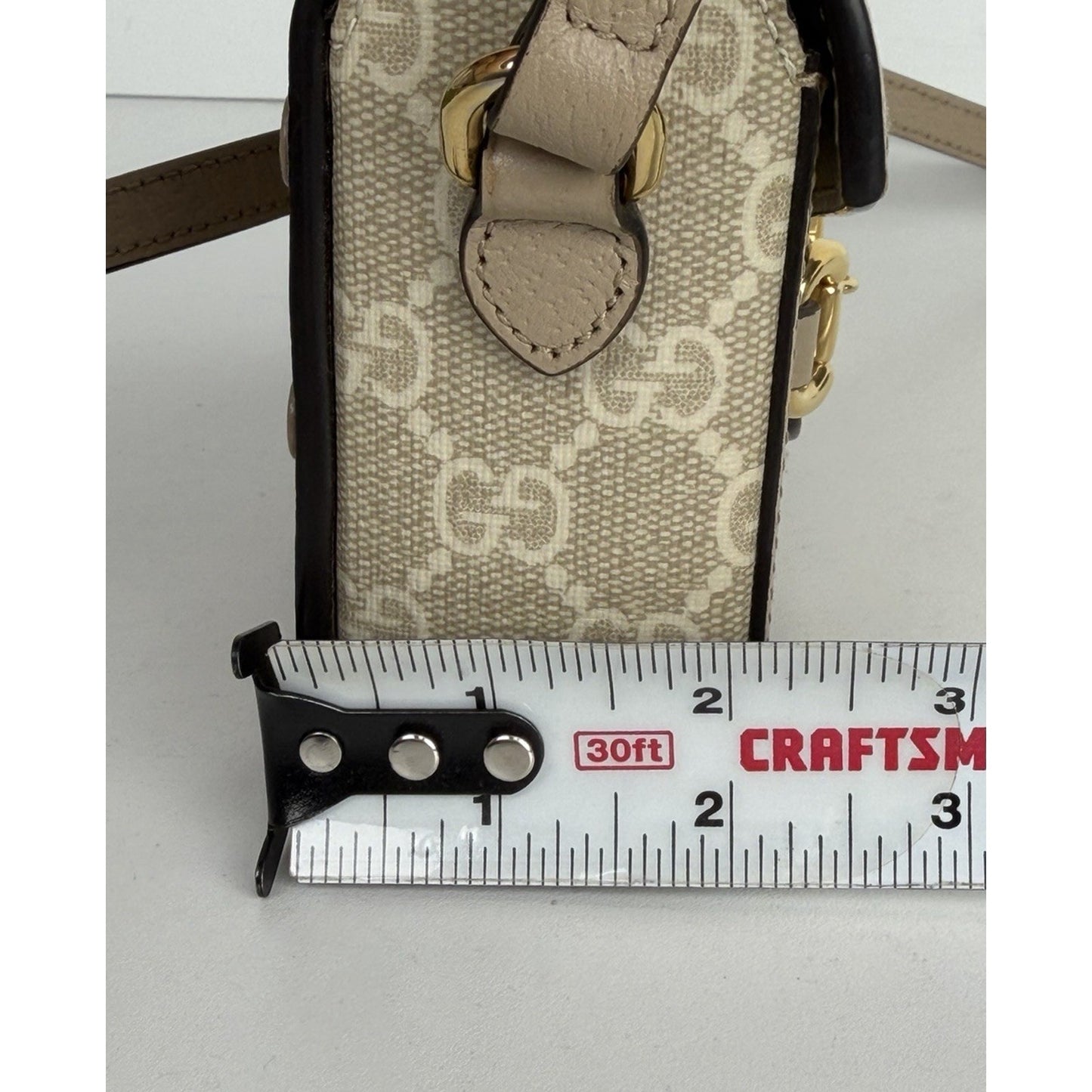 Gucci Horsebit 1955 Mini Bag in Beige and White GG Supreme Coated Canvas S