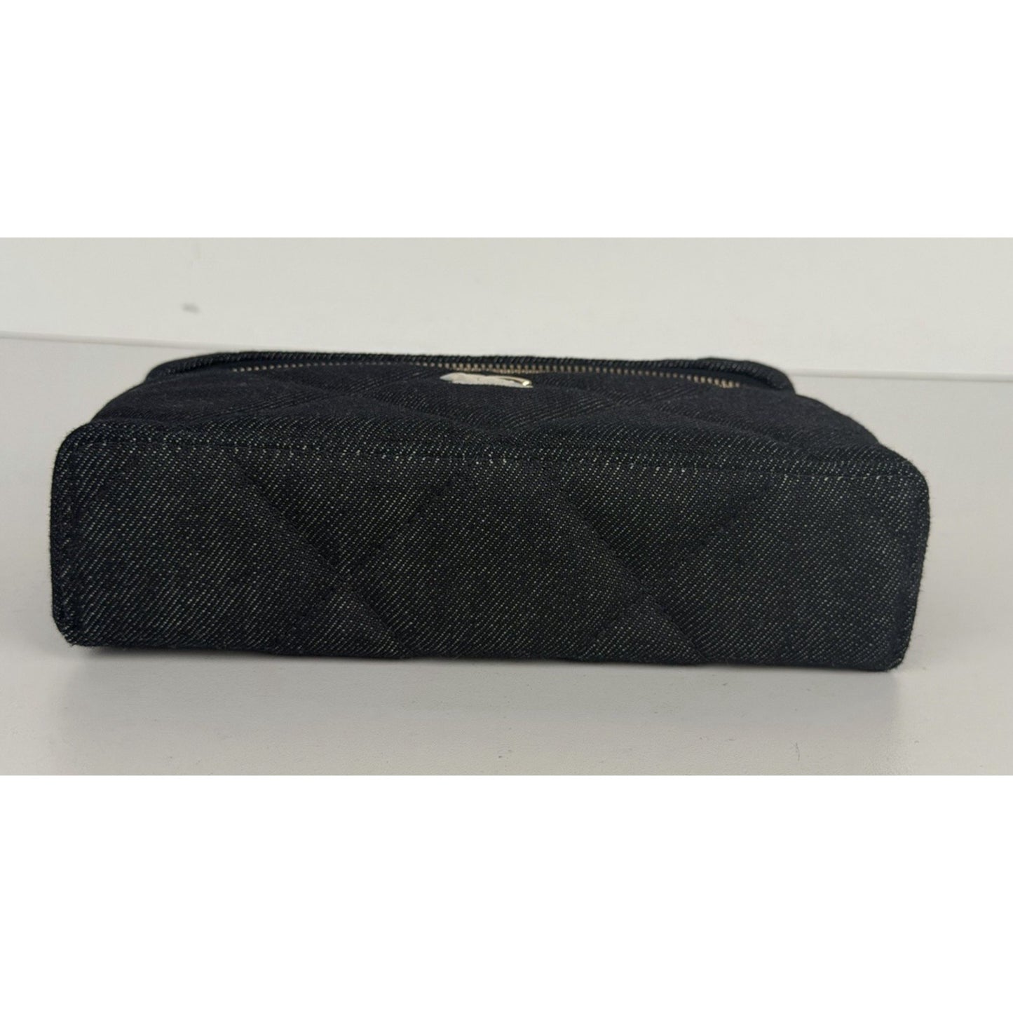 Chanel Slim Vanity Case Crossbody Bag in Blue Quilted Denim With Chain NFC E-1
