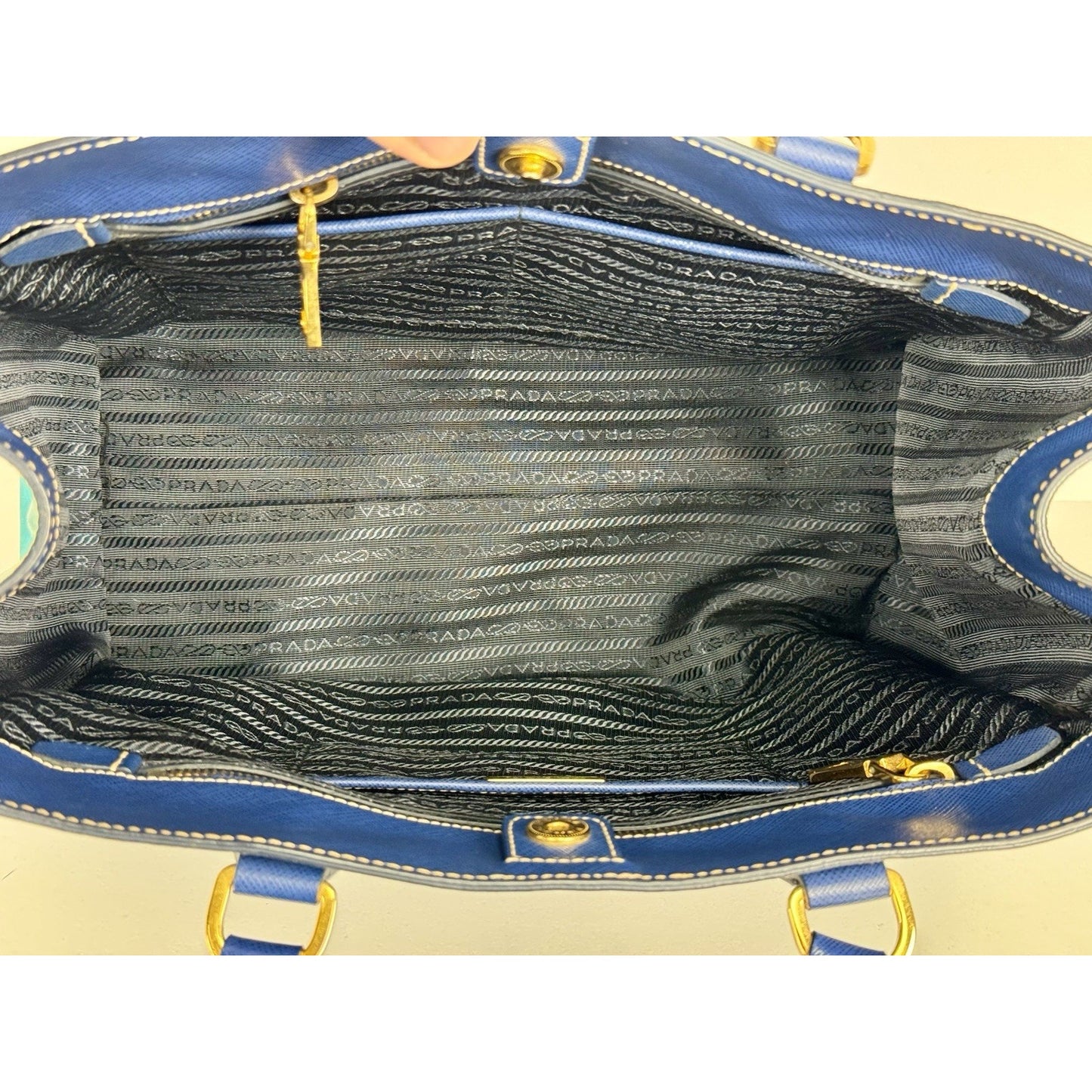 Prada Galleria Saffiano Lux Leather Two Tone Blue Tote C-9