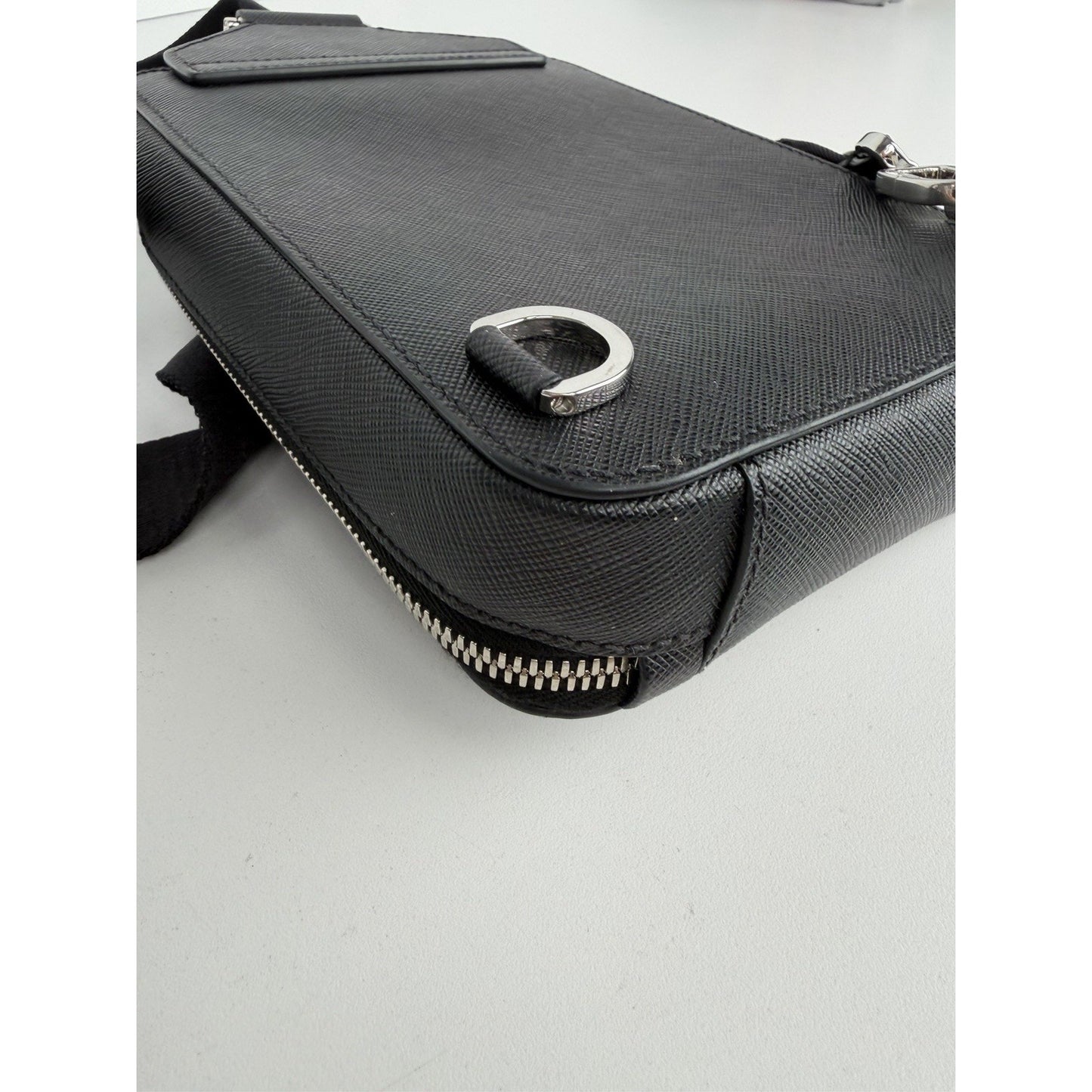 Prada Brique Saffiano Leather Shoulder Bag Black
