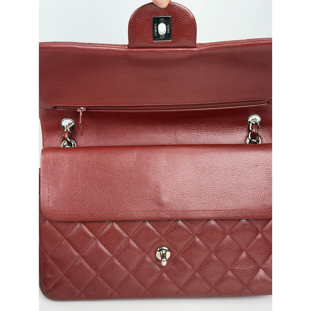 Chanel Jumbo Classic Flap Bag in Deep Red Caviar Quilted Leather 2013-2014 D1