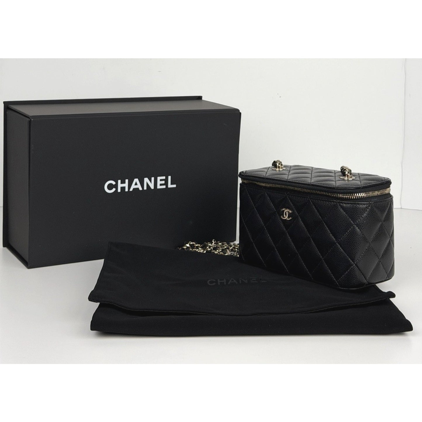 Chanel Vanity Case Bag Small in Black Caviar Leather With Chain NFC B1